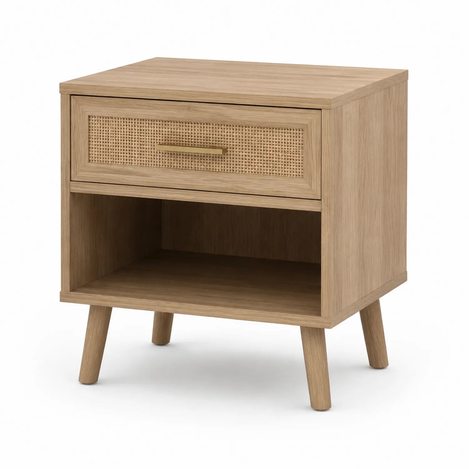 Nachttisch Holz Rattan Beige 55x40x60cm
