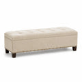 Polsterbank mit Stauraum Holzrahmen Beige Leinen