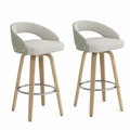 2er Set Barhocker Holz mit Stoffbezug, PU, Edelstahl in Beige/Grau