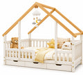 Kinderhausbett aus Holz mit Schubladen Weiß und Natur 200x90 cm