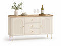Sideboard Holz MDF Creme mit Eichenfurnier und 3 Schubladen