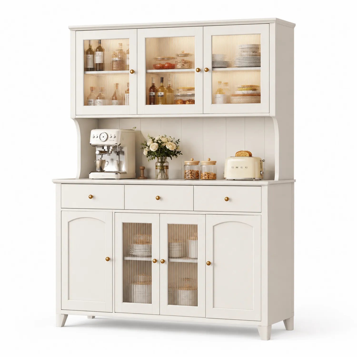 Buffetschrank aus Holz mit Riffelglas Wien Weiß 120x40x190 cm