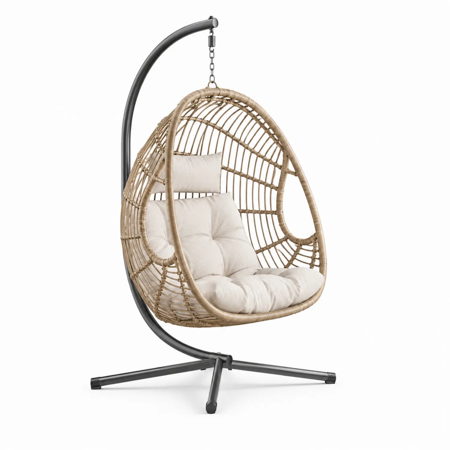 Hängesessel aus PE-Rattan mit Stahlrahmen Beige
