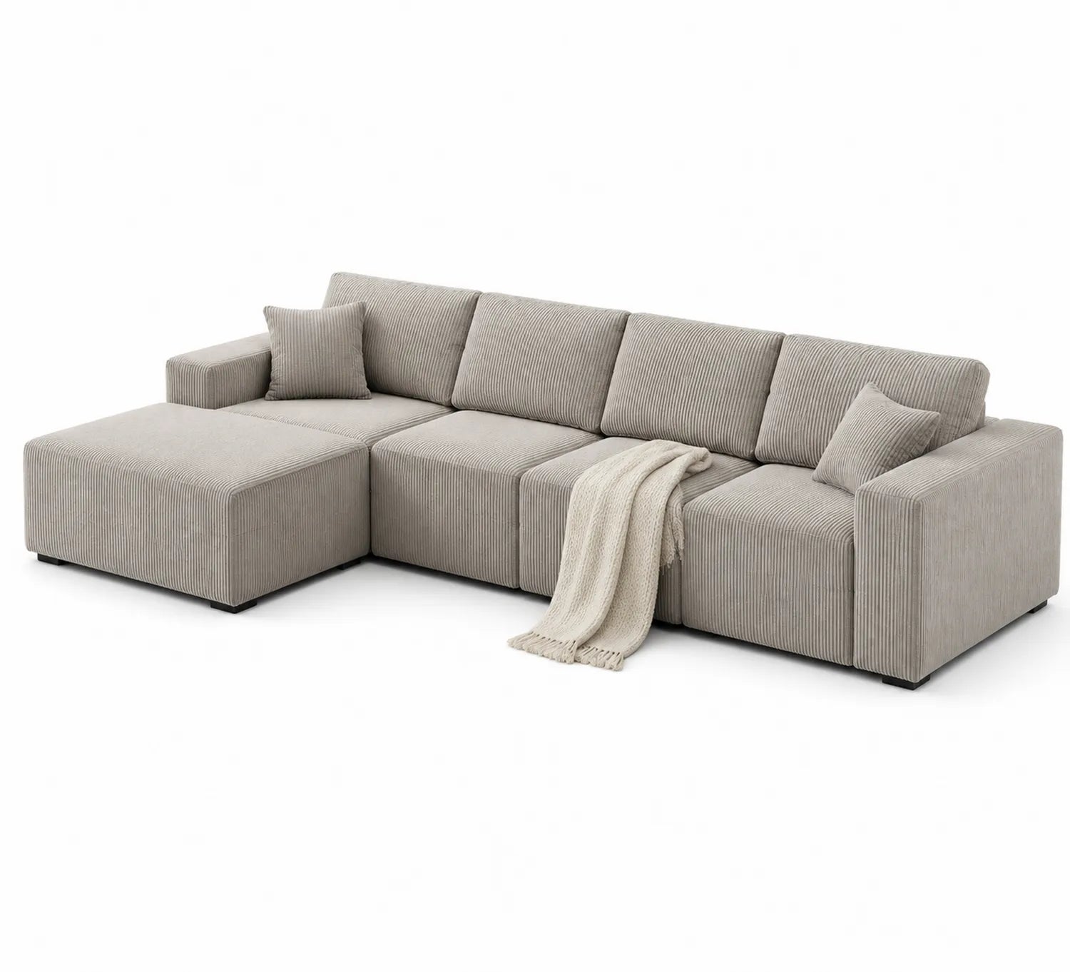 Ecksofa Cord Beige mit Ottomane 300x200 cm