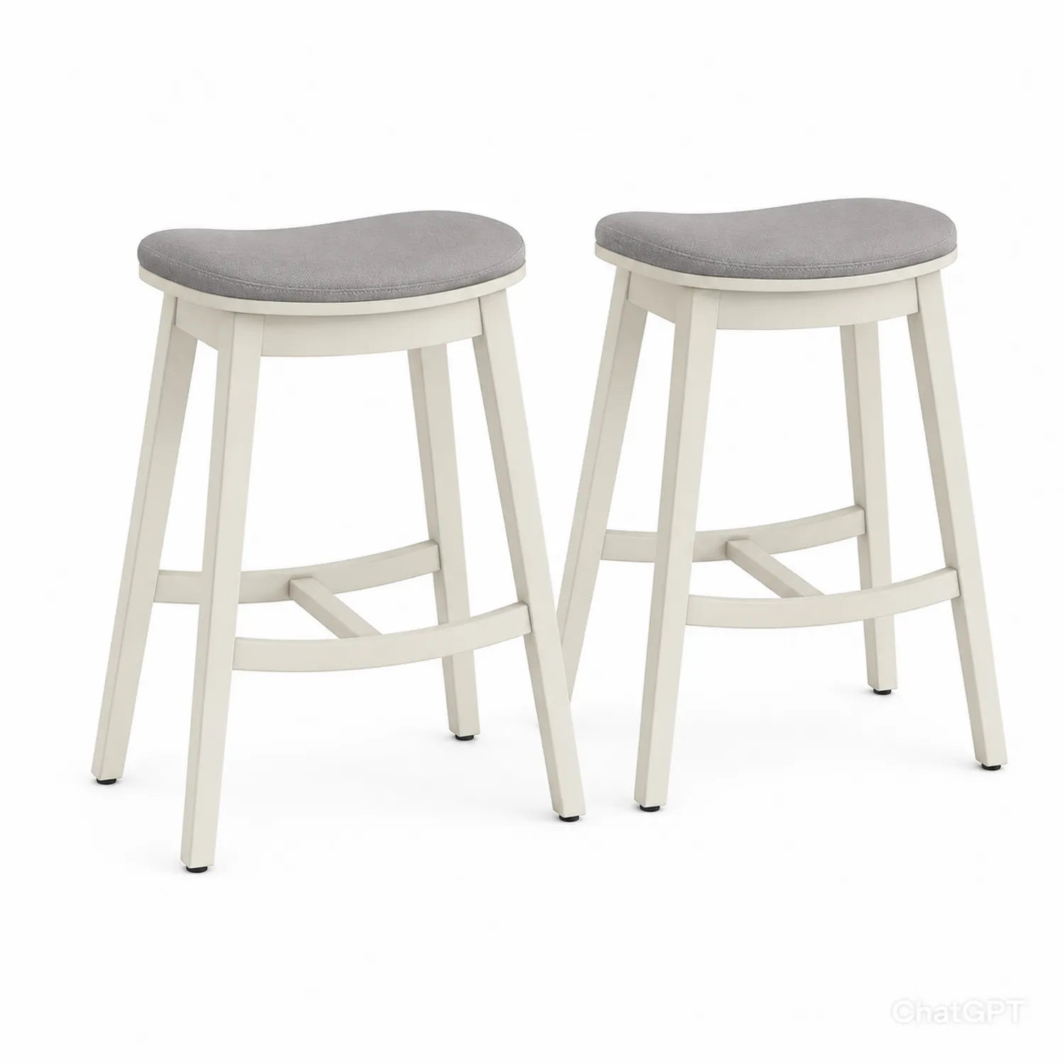 2er Set Barhocker mit Polstersitz und Holzgestell, Grau/Weiß