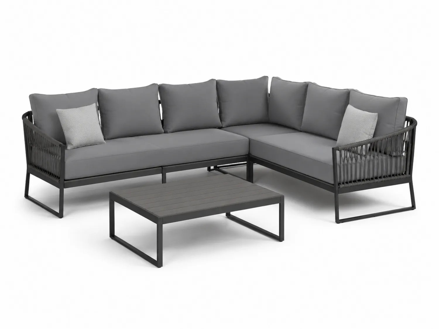 Outdoor Ecksofa Set aus Aluminium mit Polyesterkissen Dunkelgrau