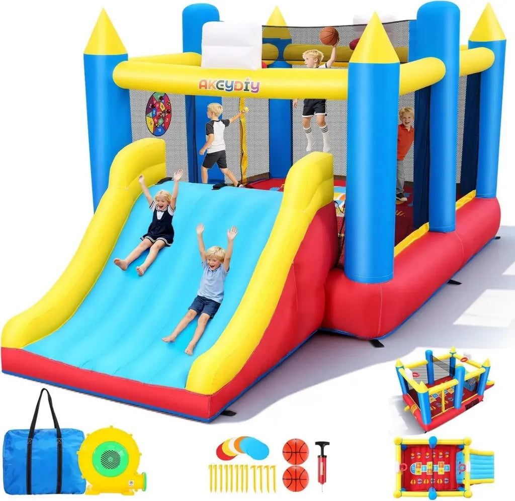 AKEYDIY XXL Hüpfburg für Kinder 3-12 Jahre, 4,6 x 2,5 x 2,1 m, mit breiter Rutsche und Spielset
