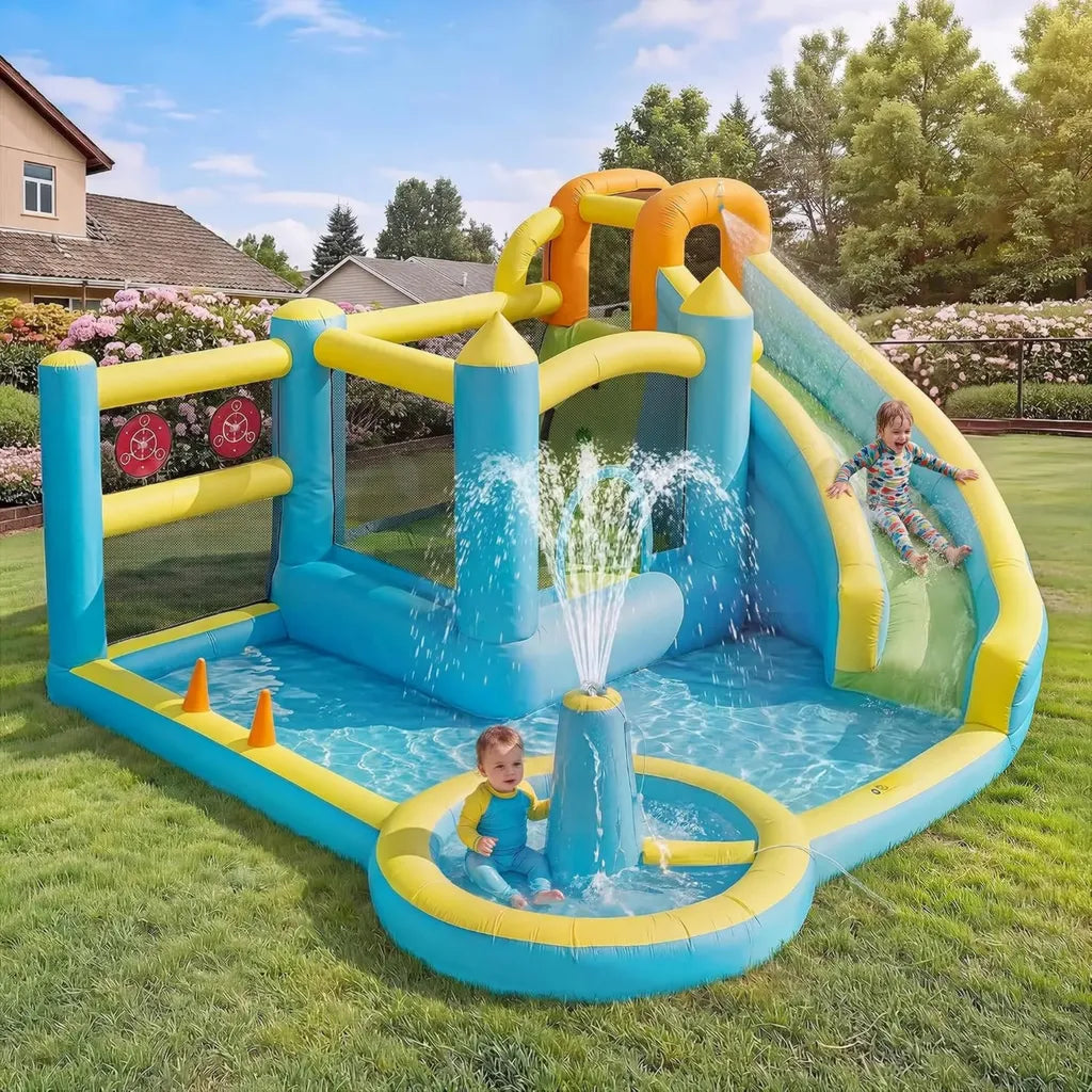 Outdoor Hüpfburg mit Wasserrutsche und Gebläse - Perfekter Wasserpark für Kinder, 430x390x210cm