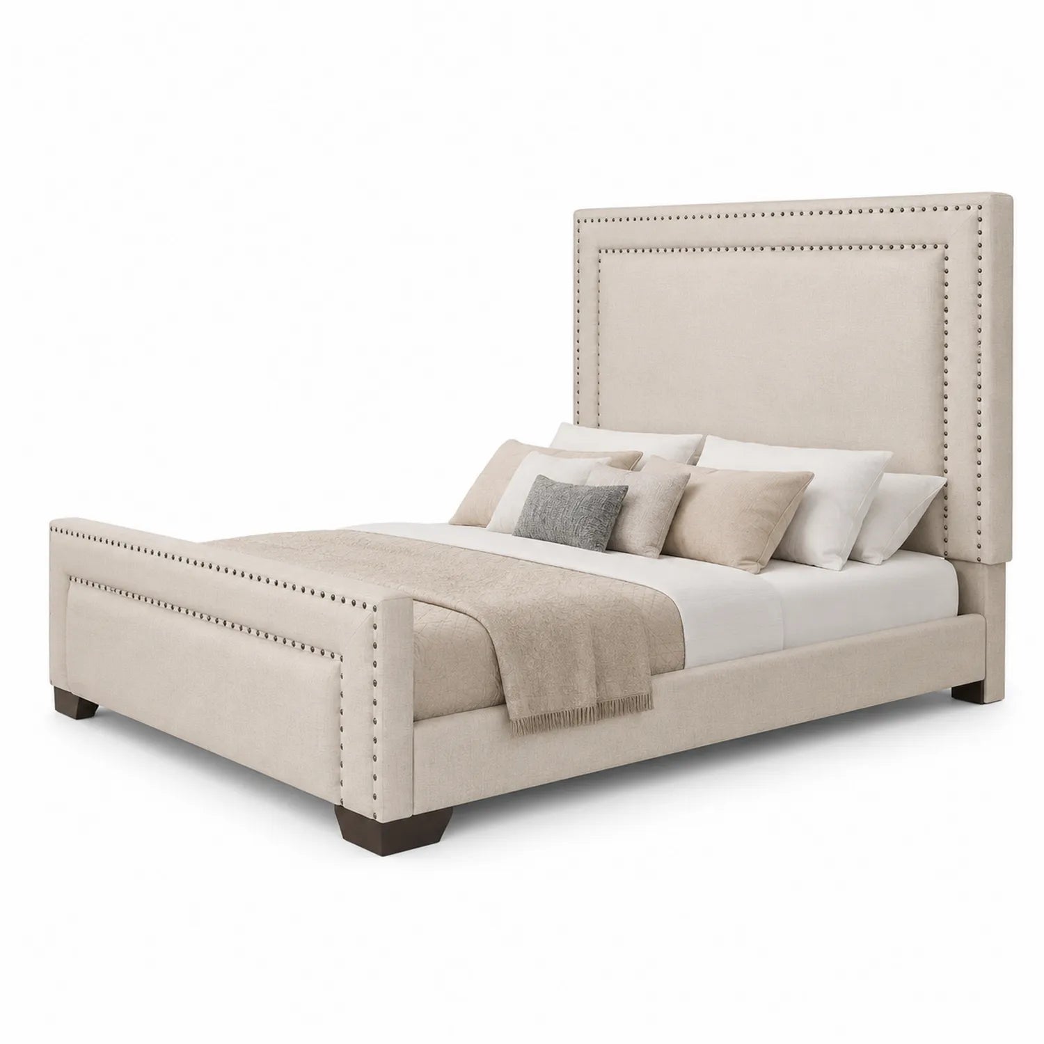 Polsterbett Leinen und Massivholz Creme 200x180 cm