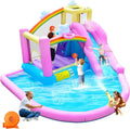 Wasserspiel-Hüpfburg mit Rutsche, Kletterwand und Basketballkorb, inkl. Gebläse für Kinder, ideal für den Garten, 365x390x238cm