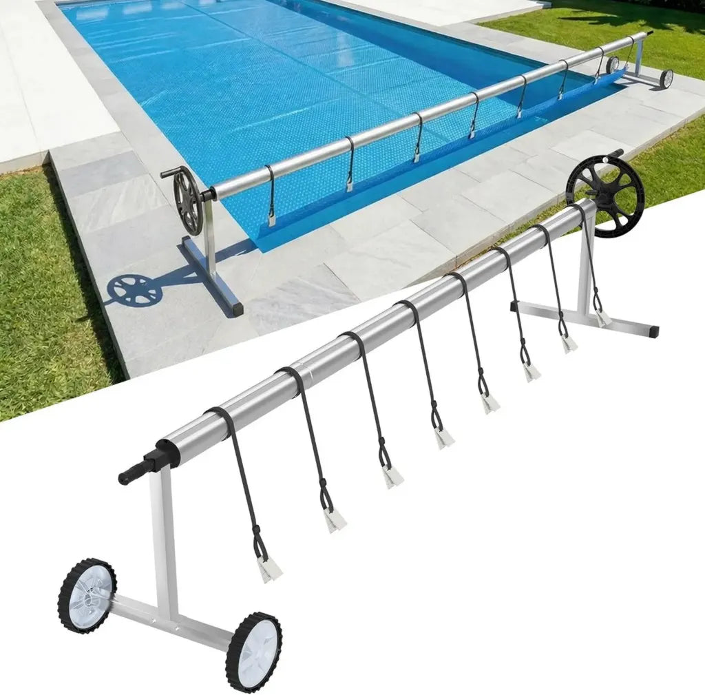 YRHome Pool-Aufrollsystem für Solarplanen und Abdeckungen, Mobil, 3-5,7m, mit Bändern und Rollen