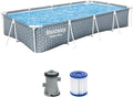 Bestway Frame Pool Set mit Filterpumpe, 366 x 201 x 66 cm, rechteckig, modernes Design