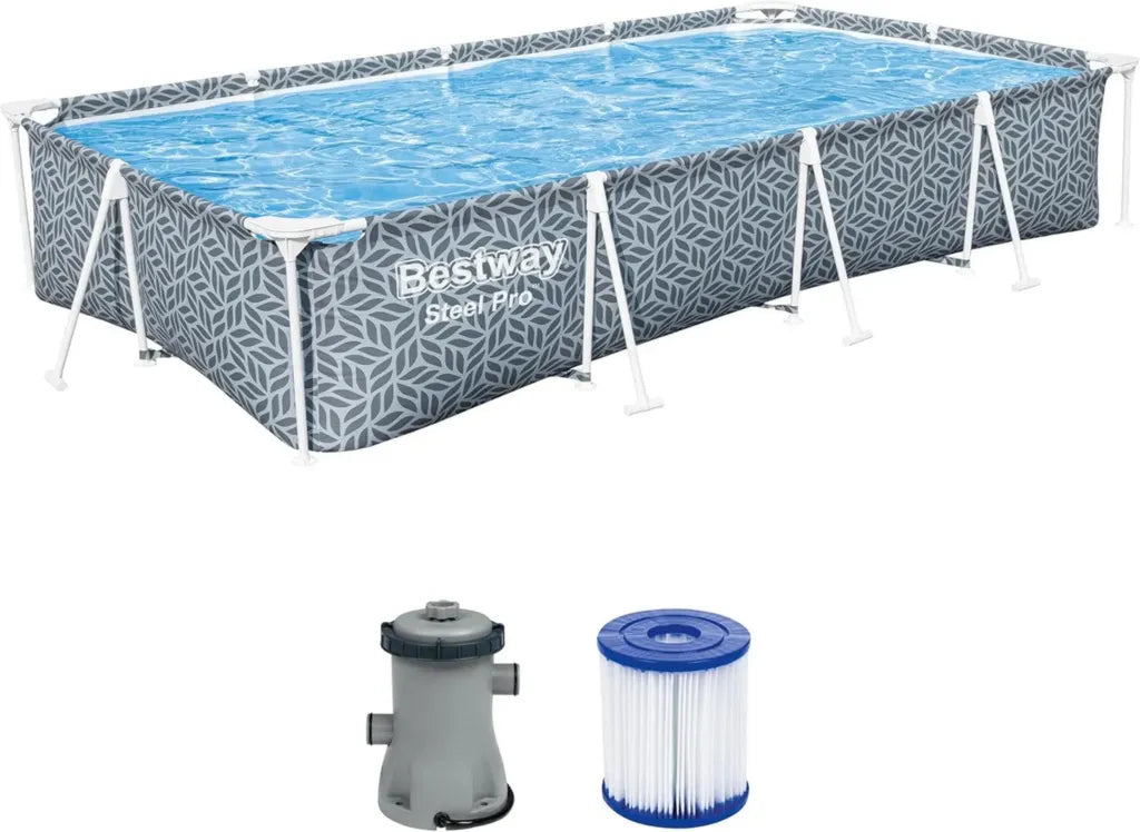 Bestway Frame Pool Set mit Filterpumpe, 366 x 201 x 66 cm, rechteckig, modernes Design