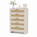 Holzkommode mit 5 Schubladen und Rattangeflecht Beige