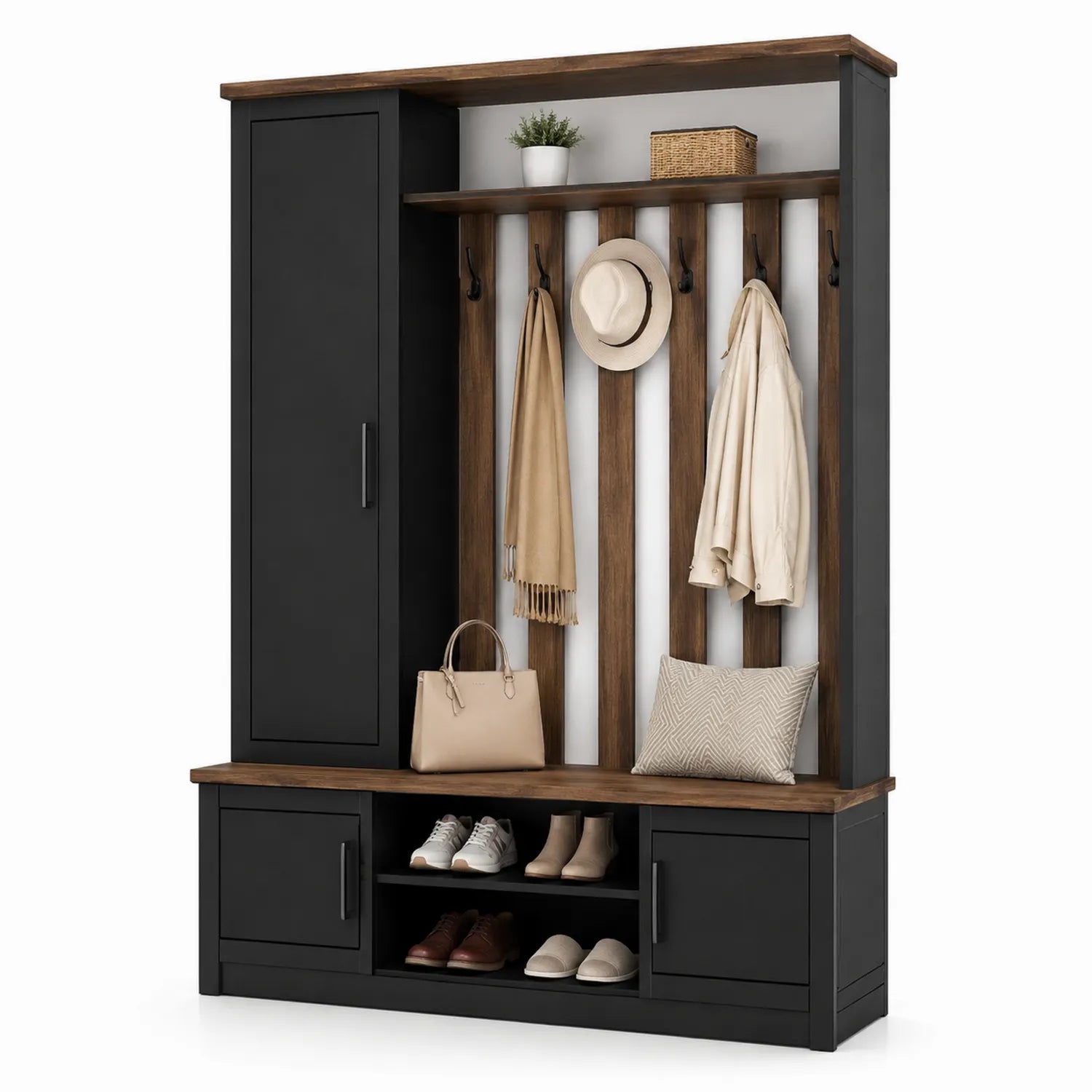 Garderobenständer Schwarz/Braun MDF-Holz/Metall 200x150x40 cm