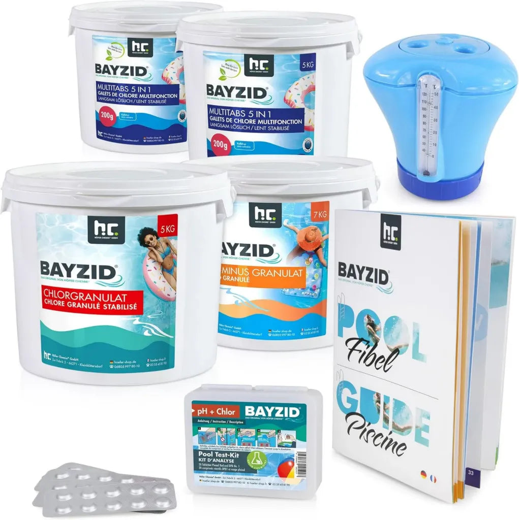 Premium Poolpflege-Set für große Schwimmbäder – Umfassende Wasseraufbereitung mit Chlor, Multi-Tabletten und pH-Regulator