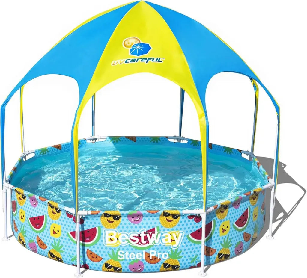 Bestway Rundpool mit Sonnendach, Obst-Design, 244 x 51 cm