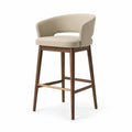 Barhocker mit runder Rückenlehne aus Leder Beige und Holzgestell