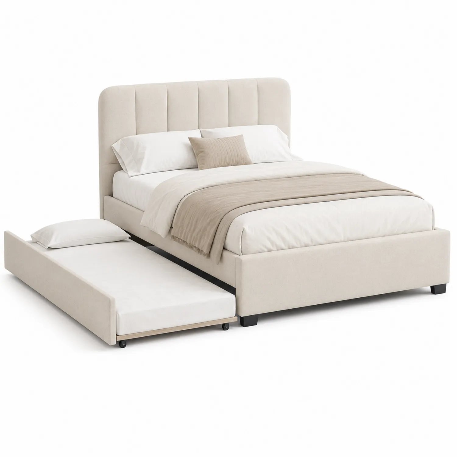 Polsterbett mit Ausziehbett und Lattenrost Beige 200x160 cm