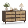 Holz und Rattan Kommode mit 6 Schubladen Dunkelbraun