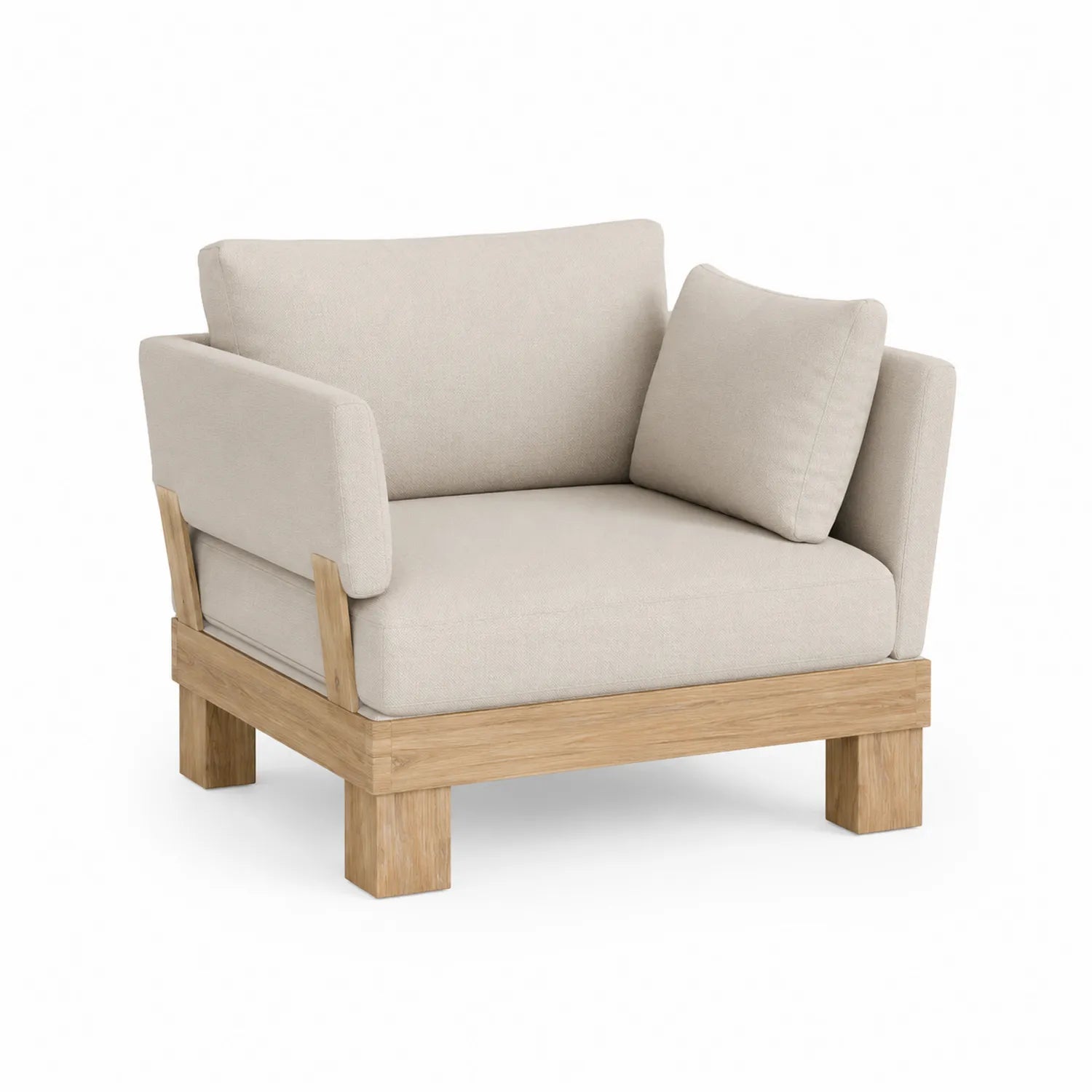 Outdoor-Sessel mit Holzrahmen und Stoffbezug 80x85x75 cm Beige