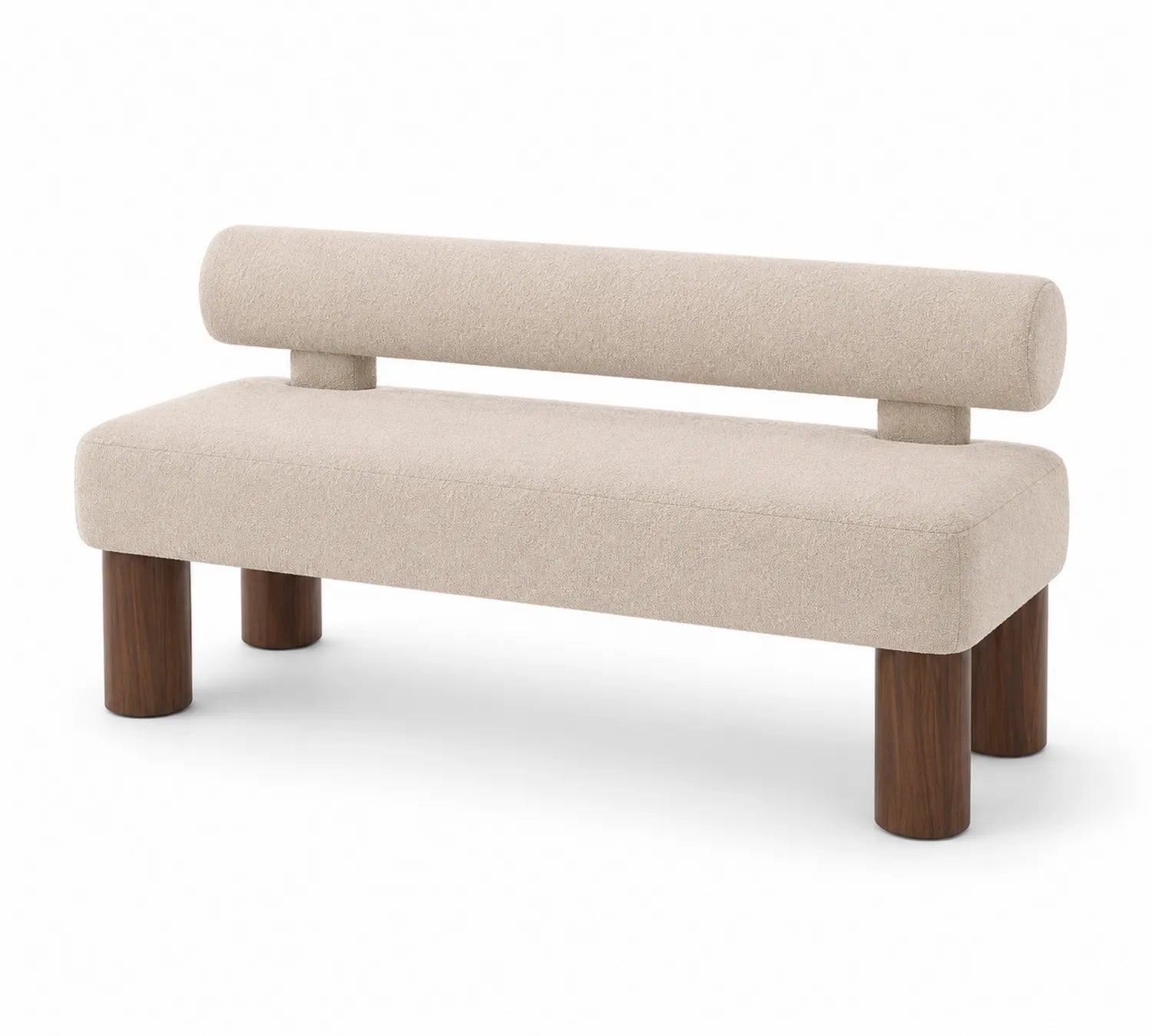 Stoff-Sitzbank Beige Walnussholz