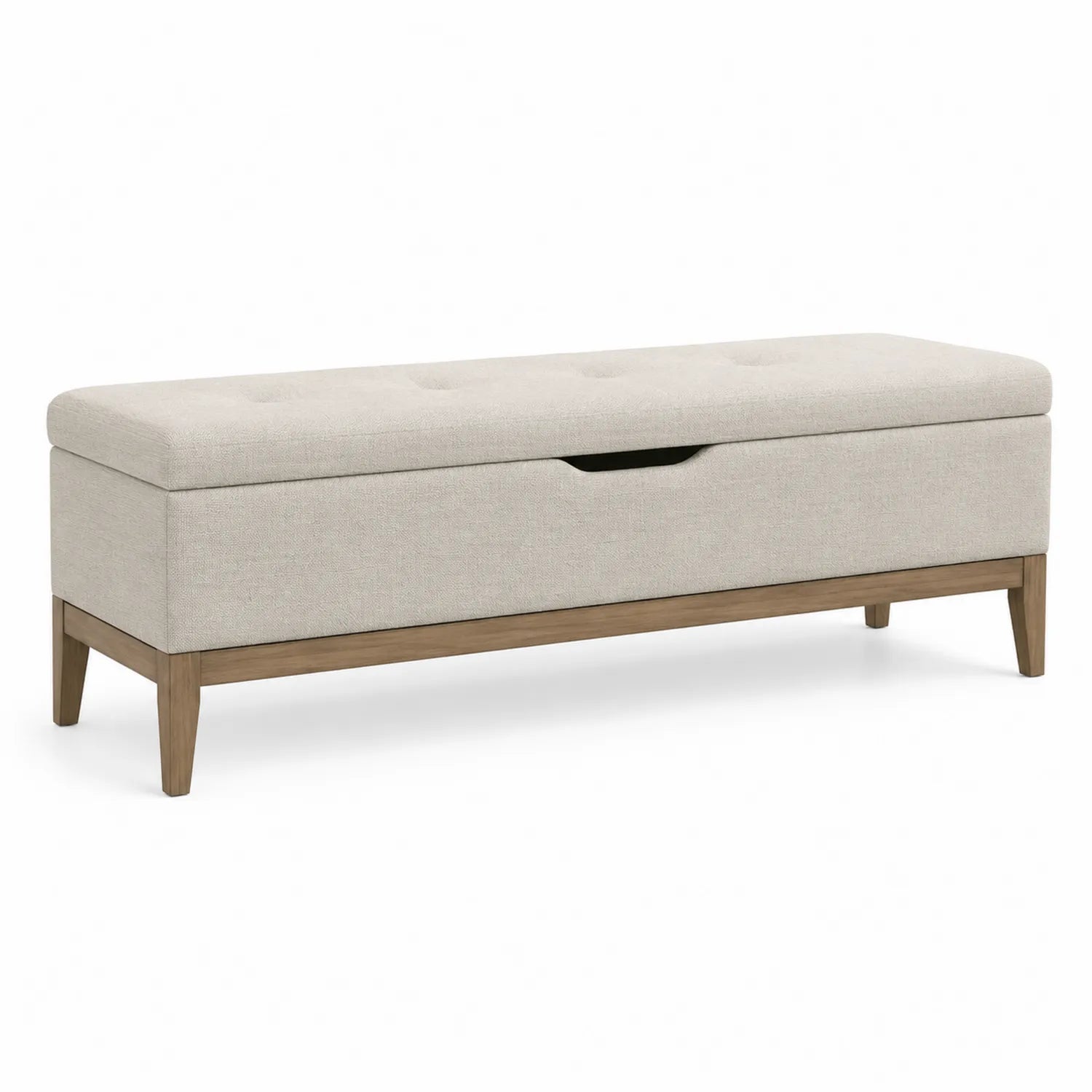 Gepolsterte Sitzbank mit Stauraum Holzbeine Leinen Beige 120 cm