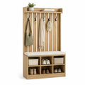 Holzgarderobe mit Sitzbank und Stauraum, Natur