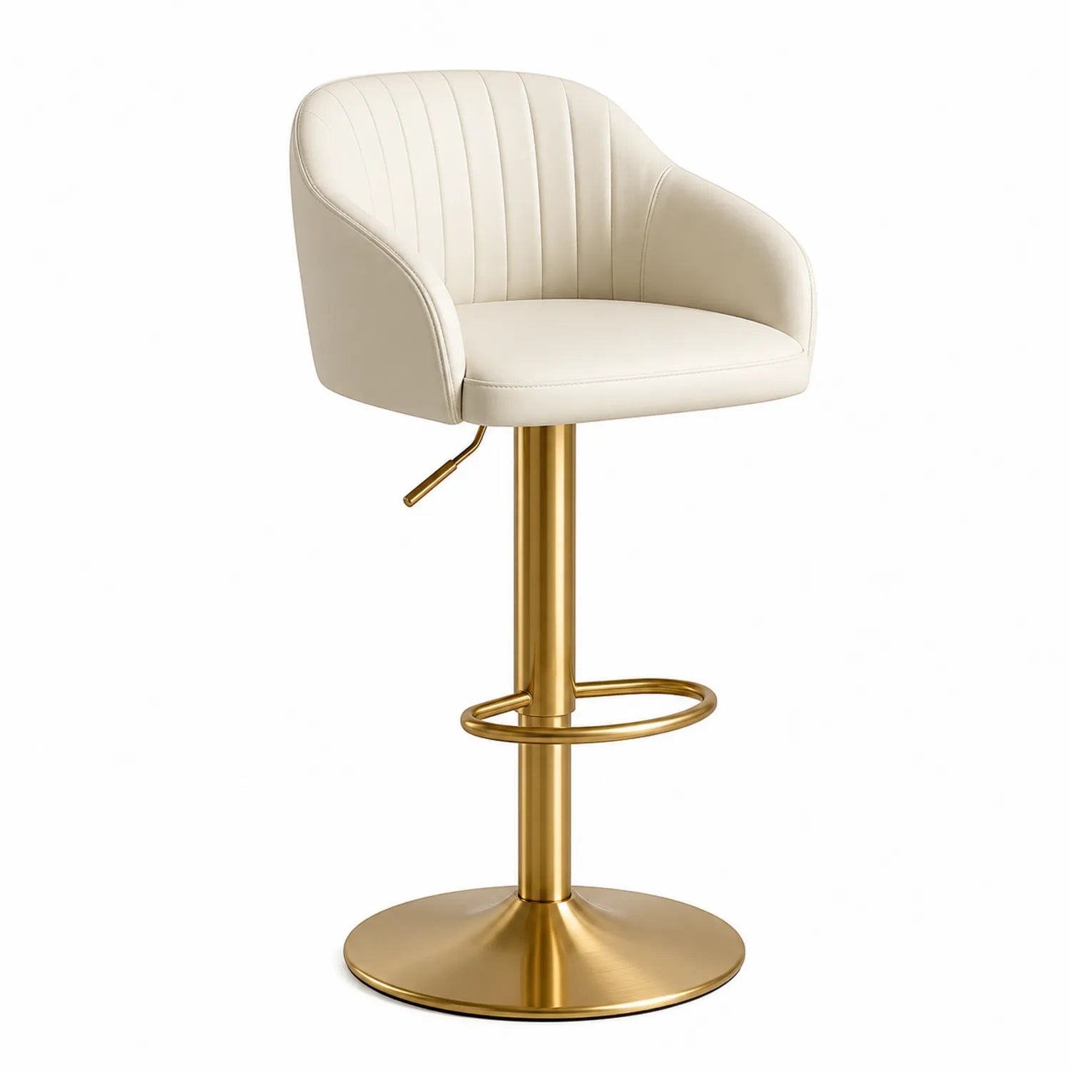 Barhocker drehbar höhenverstellbar mit Rückenlehne Kunstleder Creme Gold