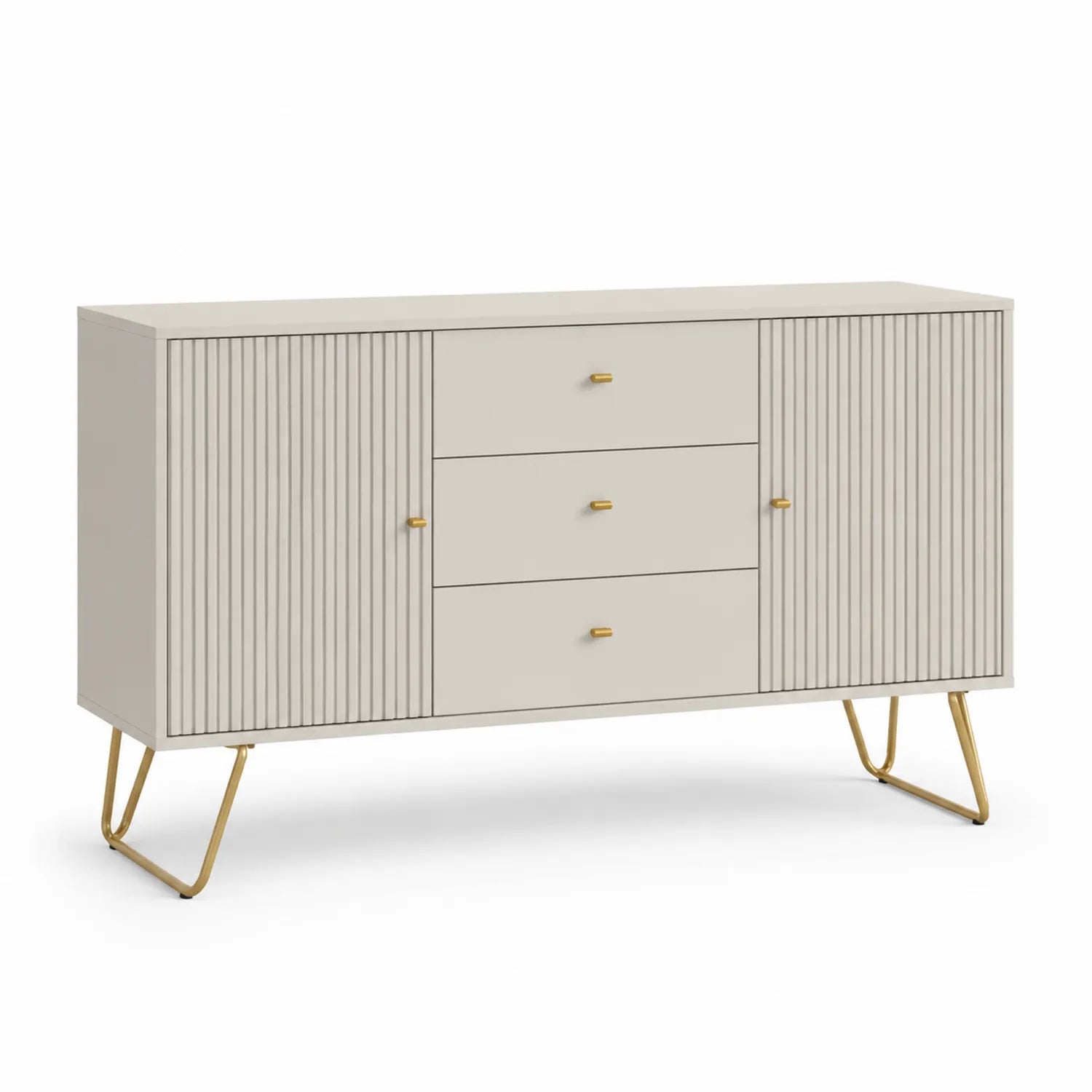 Beiges Sideboard aus Kiefernholz mit Metallbeinen, 150x40x80cm
