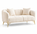2-Sitzer Sofa aus Bouclé-Stoff mit goldenen Metallbeinen in Beige