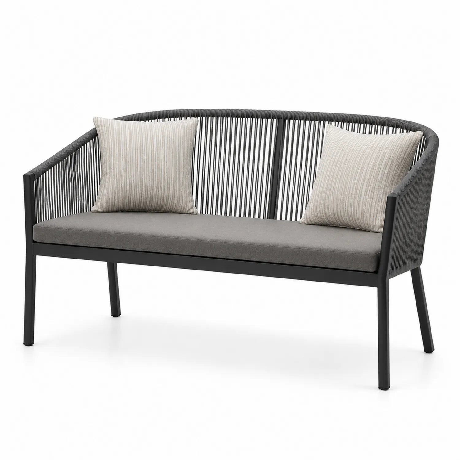 Outdoor-Bank aus Aluminium mit Polyesterseilgeflecht Schwarz/Grau