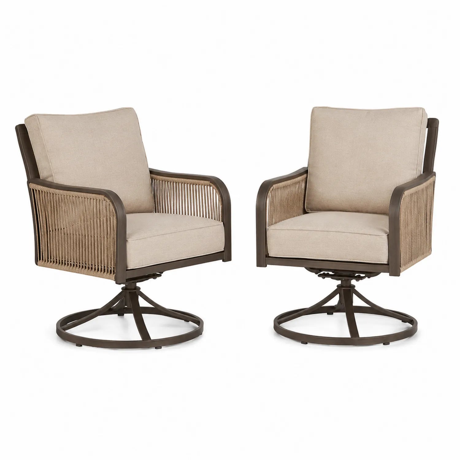 2-teiliges Set Metall Outdoor-Stühle mit Stoffpolsterung Beige