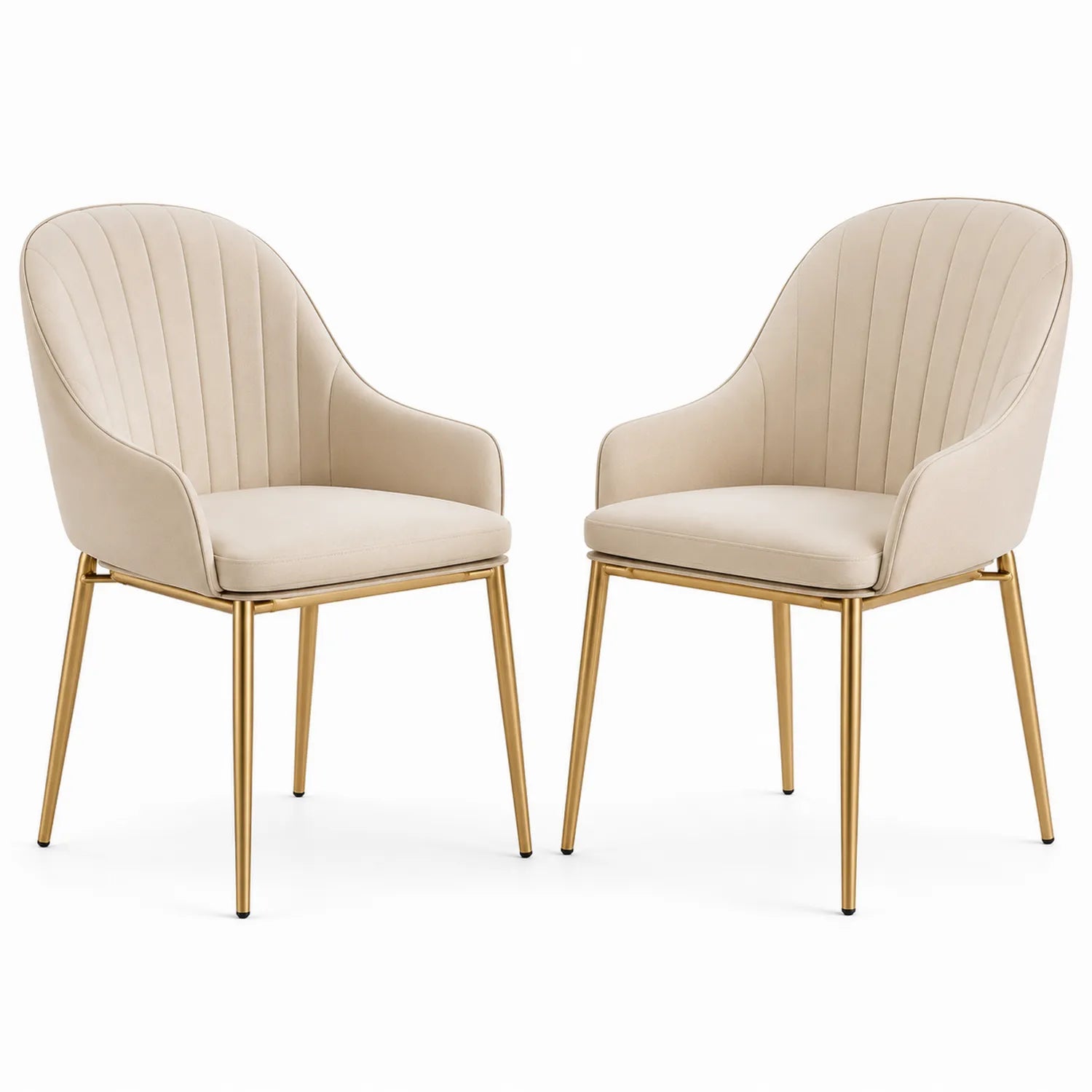 2er Set Esszimmerstühle Samt Beige Gold