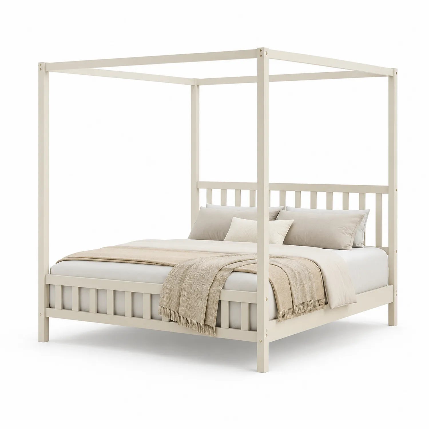Himmelbett aus Holz 200x160 cm Creme