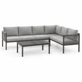 Ecksofa-Set mit Aluminium-Tisch Grau 7-teilig