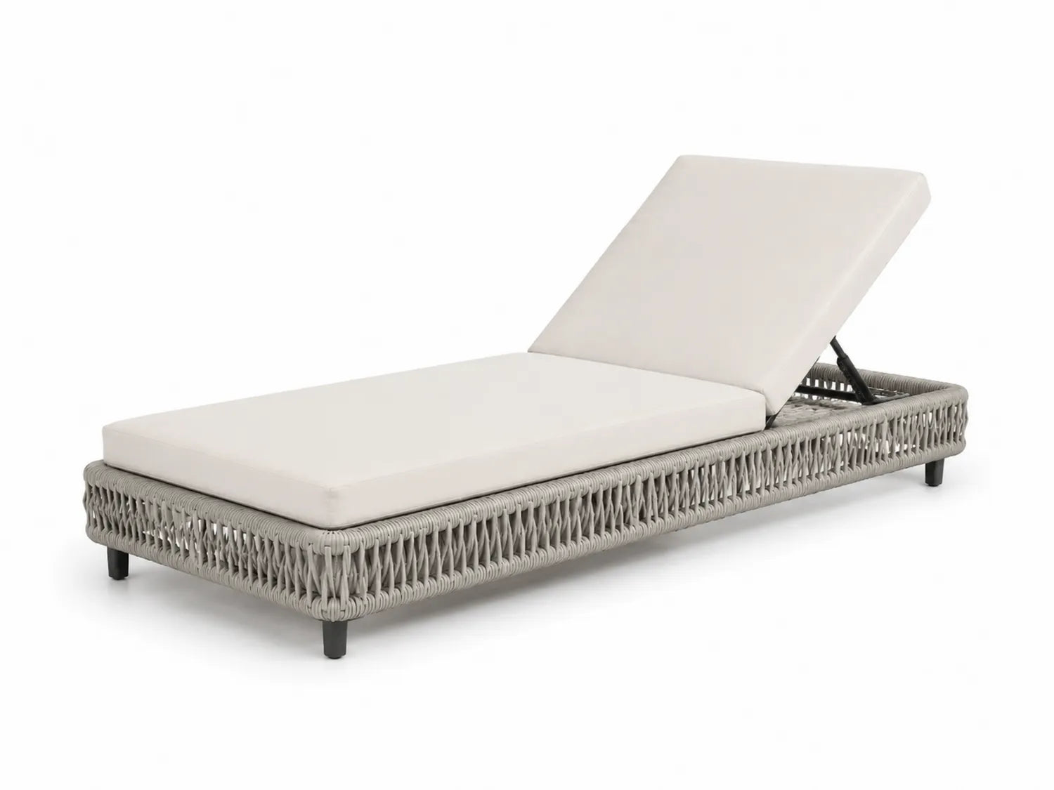 Rattan Sonnenliege Aluminium Grau/Beige