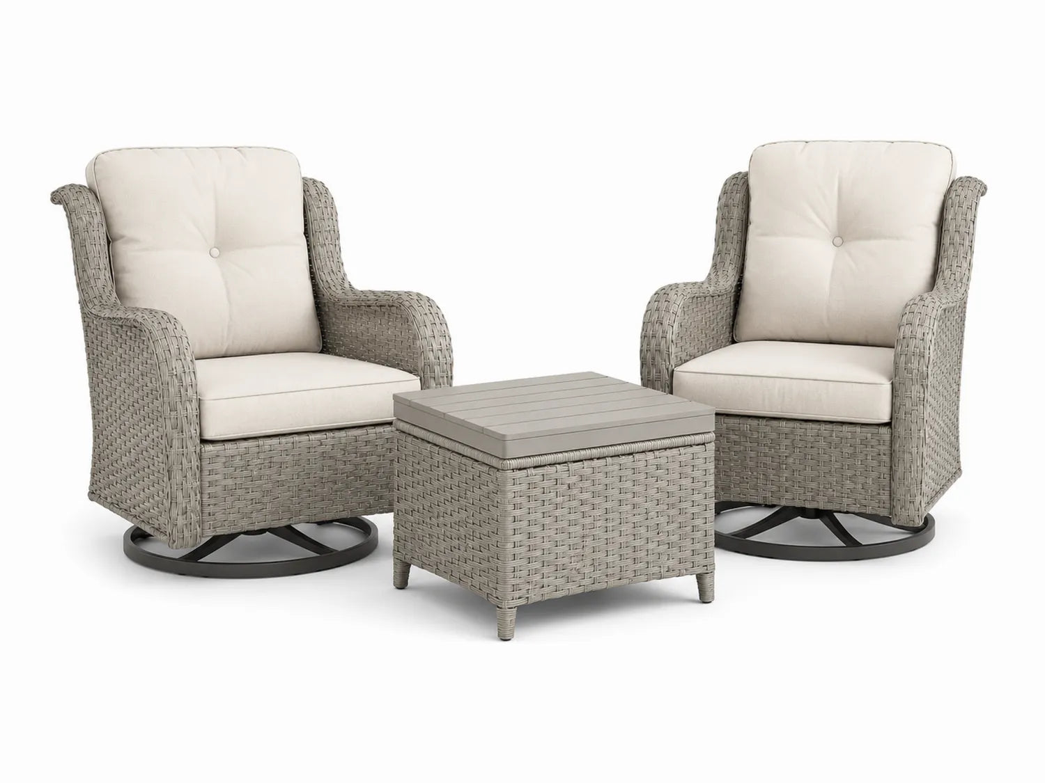 Rattan Gartenmöbel-Set 2 Sessel mit Tisch Hellgrau/Beige
