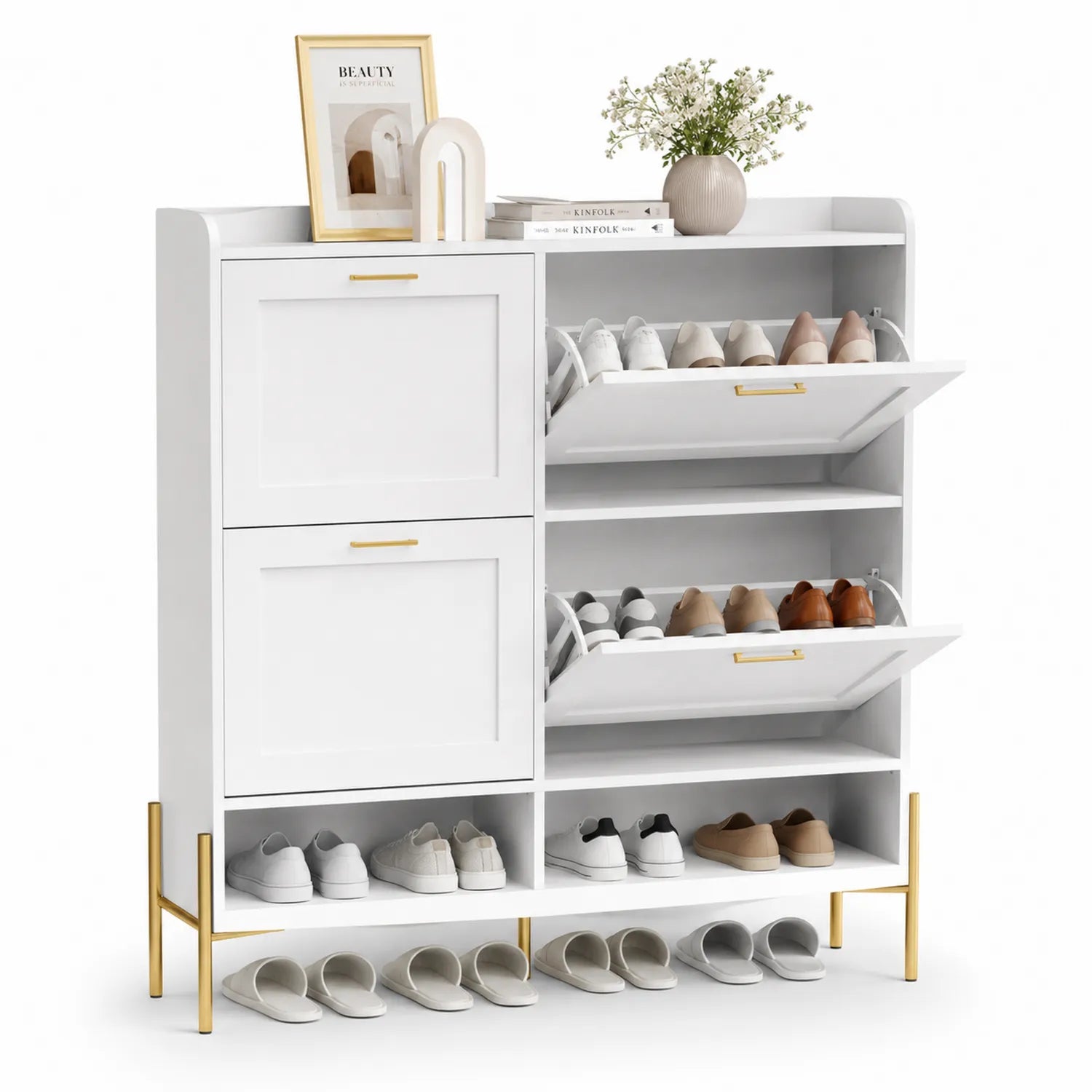 Schuhschrank Weiß mit MDF und Metallbeinen