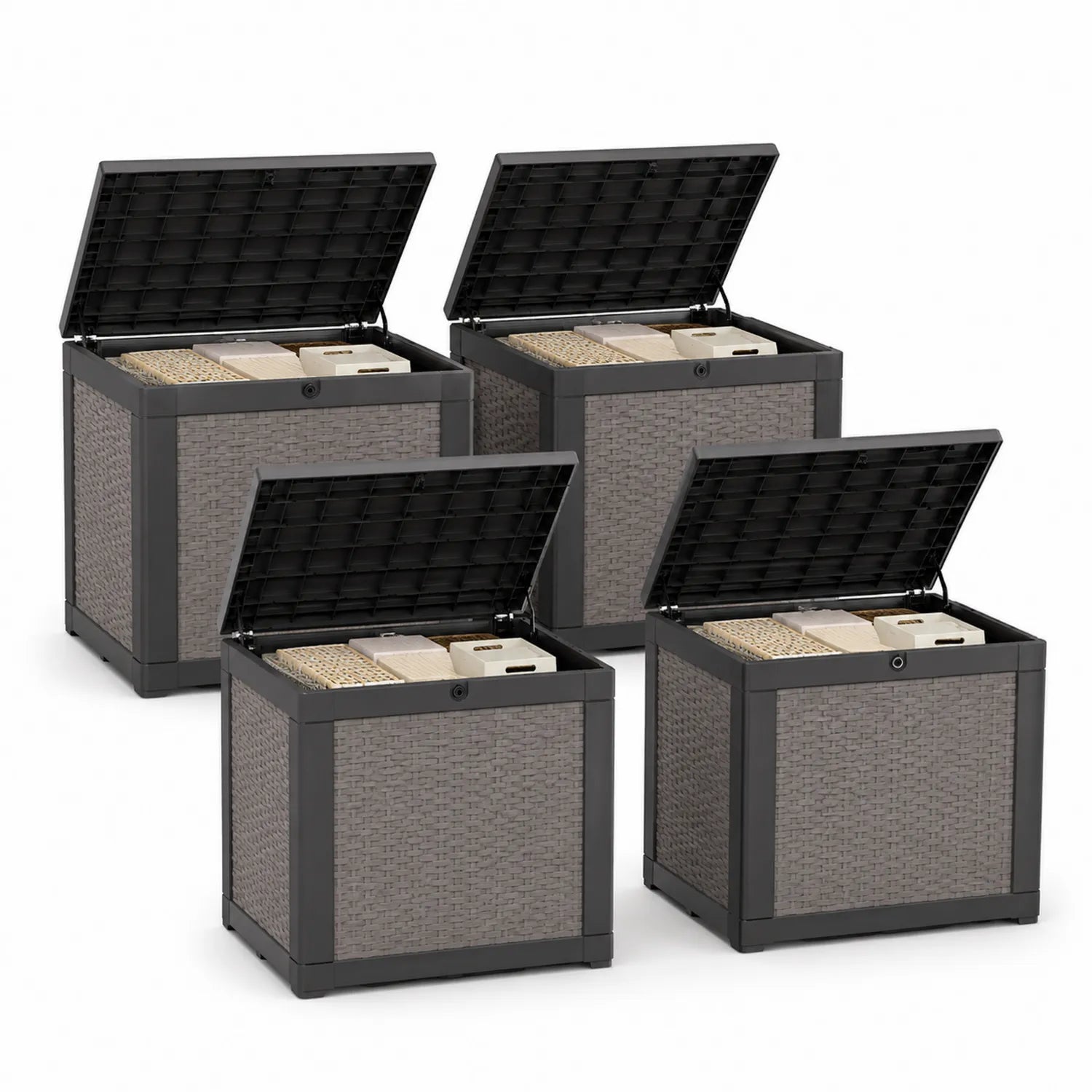 Kunststoff-Aufbewahrungsboxen Set Braun/Grau 57x44x55 cm