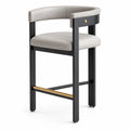Barhocker aus PU-Leder und Stahl, Schwarz/Beige