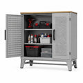 Metallschrank mit perforierten Türen und Holzoberfläche, 90x90x40 cm, Grau
