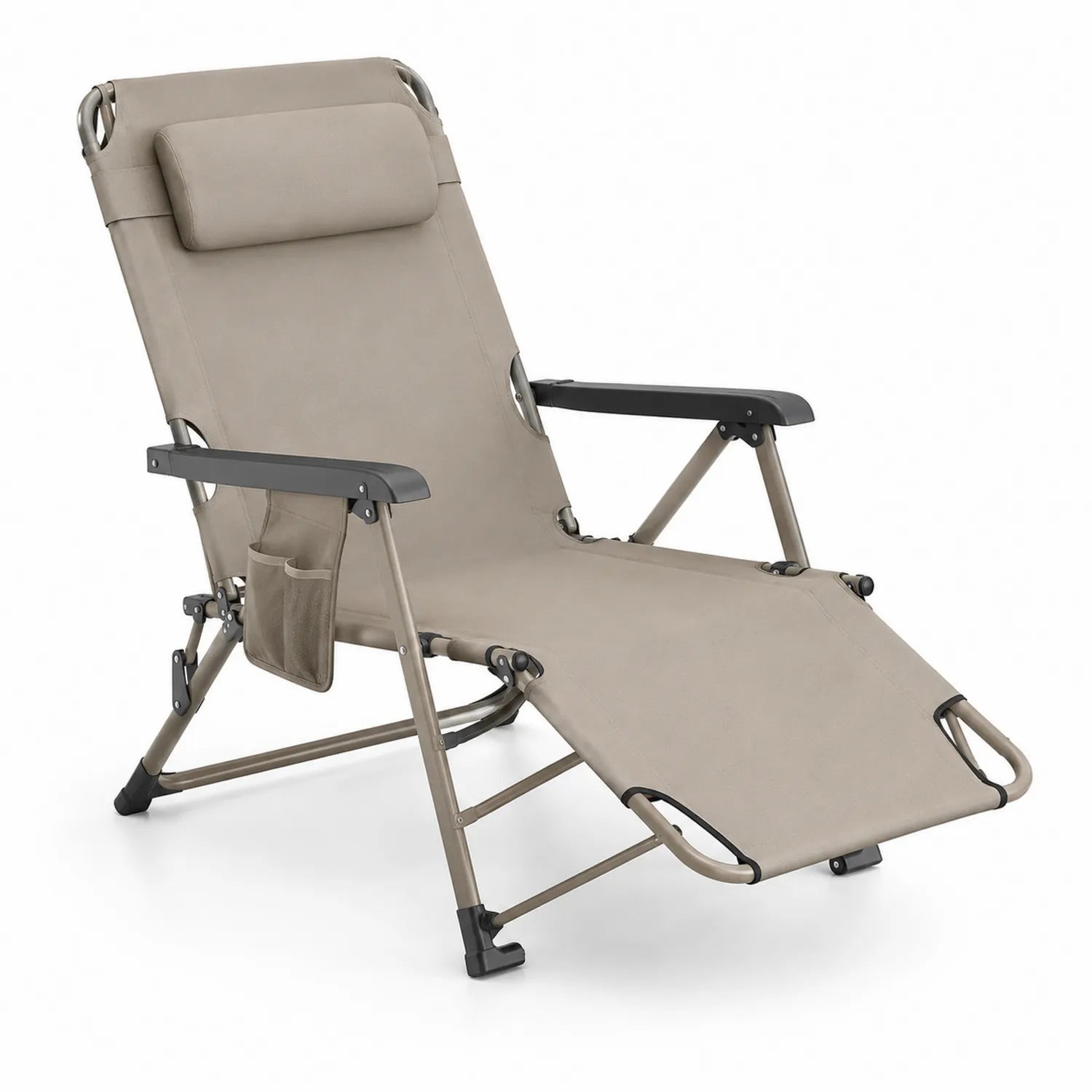 Klappbarer Liegestuhl mit Stahlrahmen und Polyestergewebe Beige