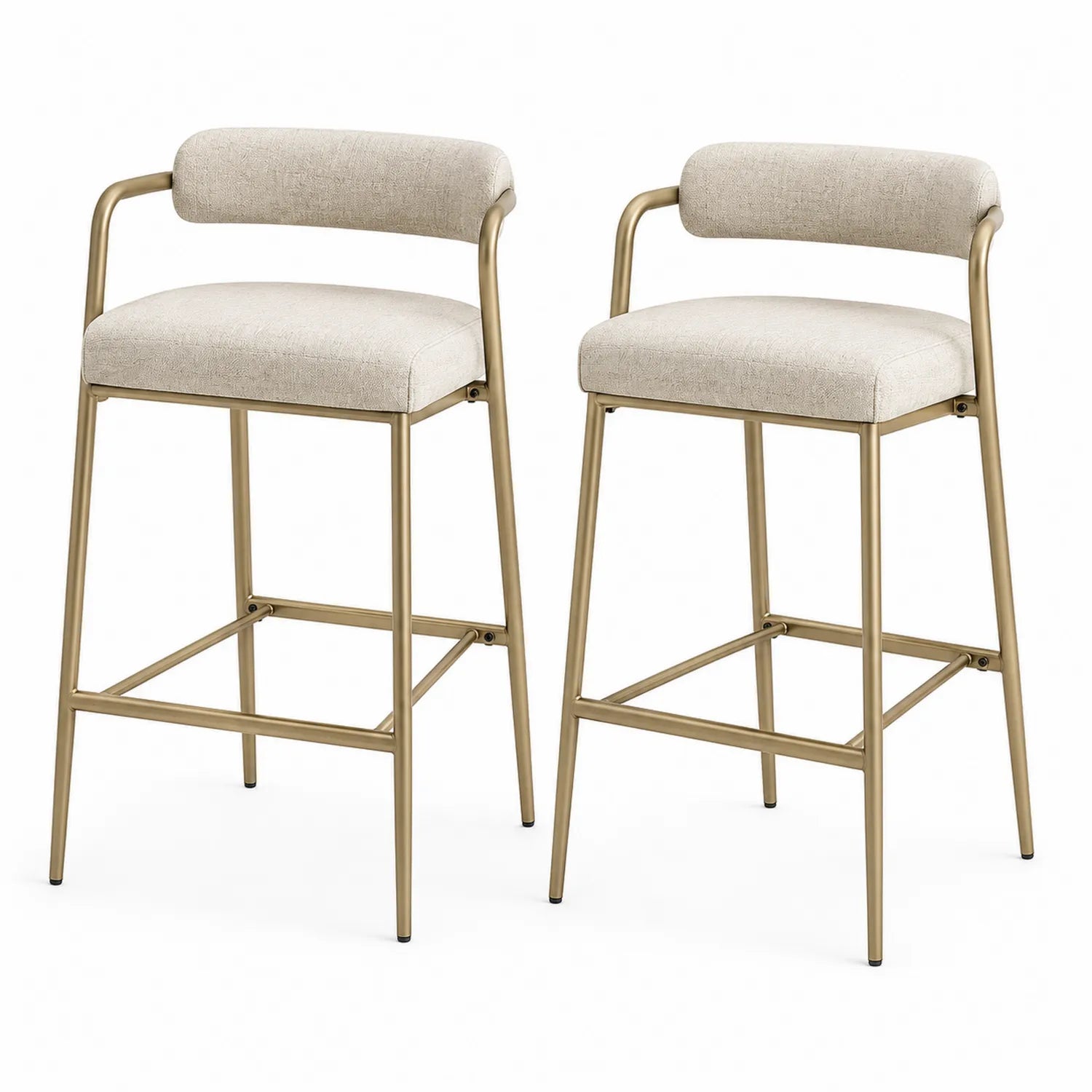 Barhocker 2er Set Metall Stoff Beige