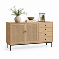 Sideboard mit Eichenholz und Rattan, Natur/Schwarz