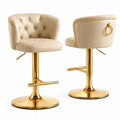Barhocker Set höhenverstellbar Leder Creme Gold