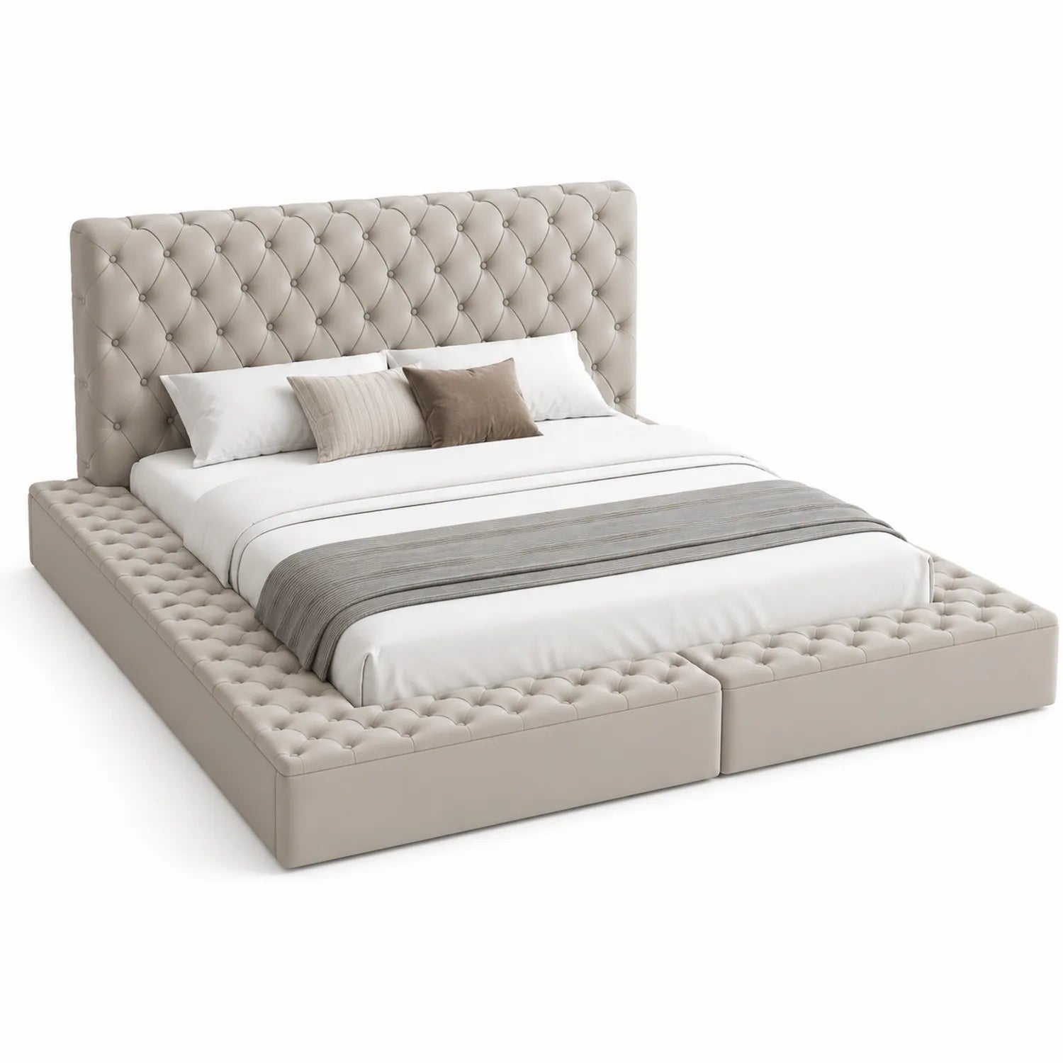 Polsterbett King Size mit Knopfheftung Beige Kunstleder