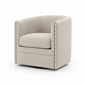 Drehbarer Leinen-Polstersessel mit Holzkern Beige