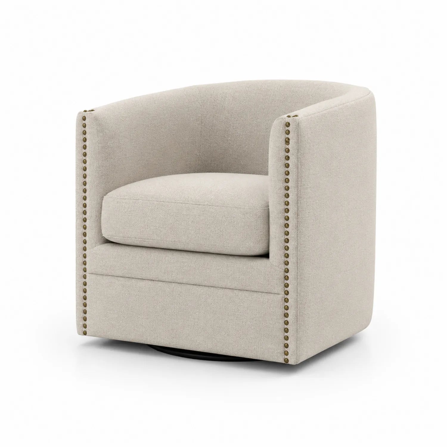 Drehbarer Leinen-Polstersessel mit Holzkern Beige
