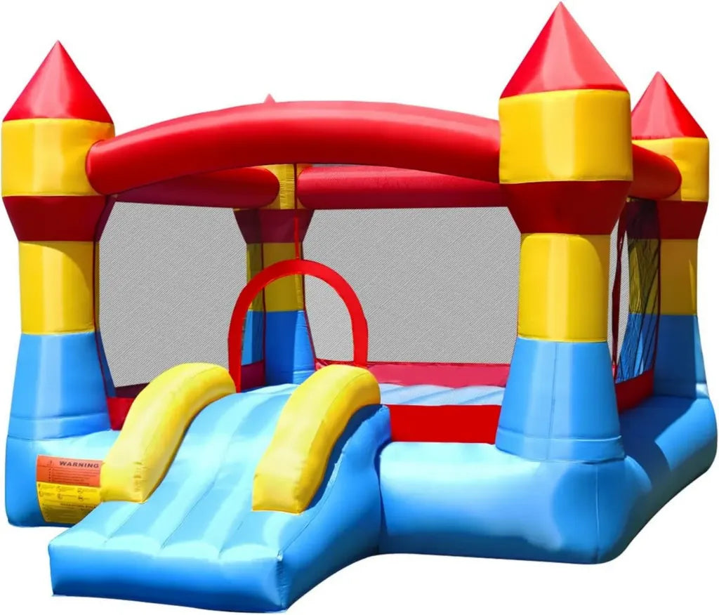 Aufblasbare Hüpfburg mit Rutsche und großem Sprungbereich für Kinder, geeignet für Innen- und Außenbereiche, inklusive Tragetasche und Reparaturset, 370 x 280 x 230 cm